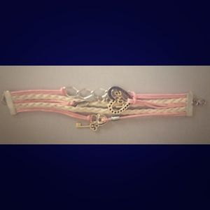 Pink & White Leather Love Charm Bracelet
